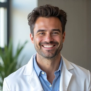 Ritratto professionale del Dott. Marco Rossi, un nutrizionista sorridente e accogliente.